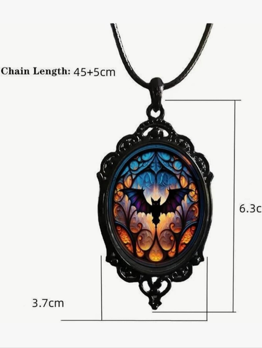 Black Bat Gothic Style Pendant Necklace - Blue & Orange - Picture 4 of 6